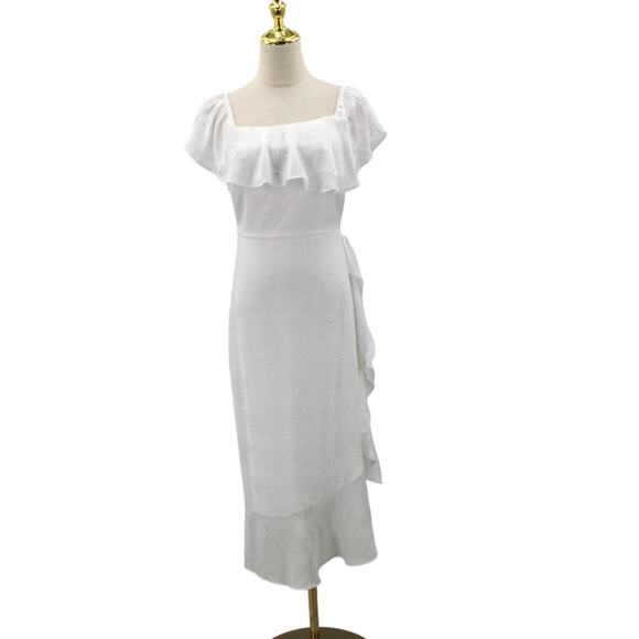 LULU'S SZ S Pretty Perfect White Burnout Floral Off-the-Shoulder Midi Dress B43 - Picture 2 of 8